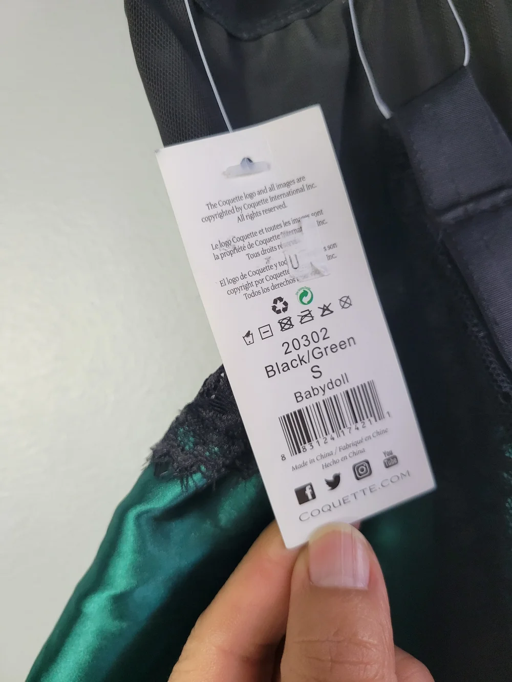 Emerald Satin & Black Lace Babydoll Chemise